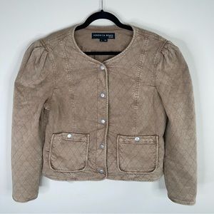 Veronica Beard Camilla Quilted Puff Sleeve Jacket Tan Sierra Size XL